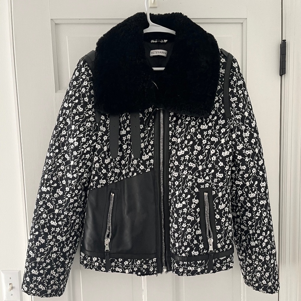 Altuzarra Floral Jacquard Coat with Shearling Collar